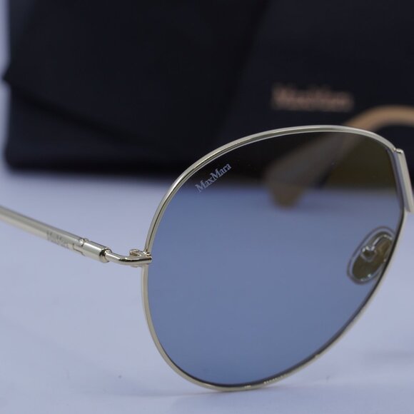 MaxMara MM0081 32X Aviator Sunglasses - Gold/Blue Mirror - Picture 3 of 9